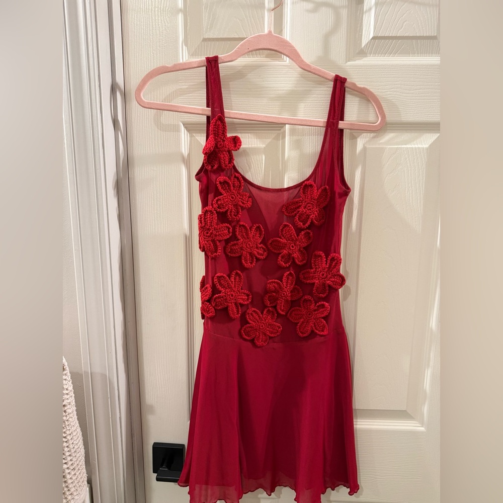 Meshki Mini Dress With Flowers - Ruby